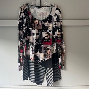 Y2K MICHAEL TYLER 00s Retro Fashion Magazine Collage Print Artsy Tunic Top M
